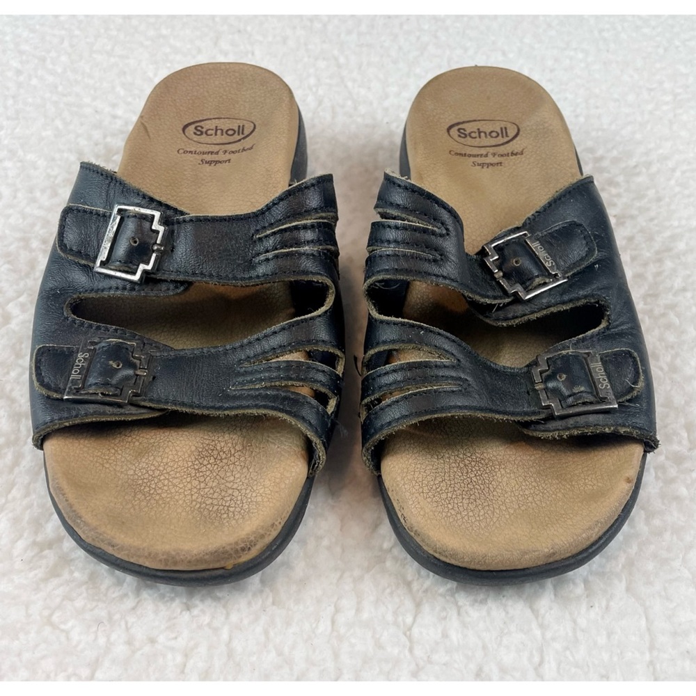 DR. SCHOLL’S • Black/Tan Strappy Buckle Slip-On Sandals, 4 - Picture 10 of 14